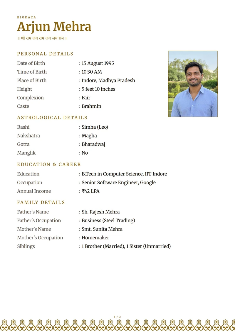 Gold marriage biodata design