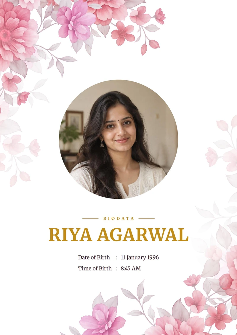Blush Peony marriage biodata design