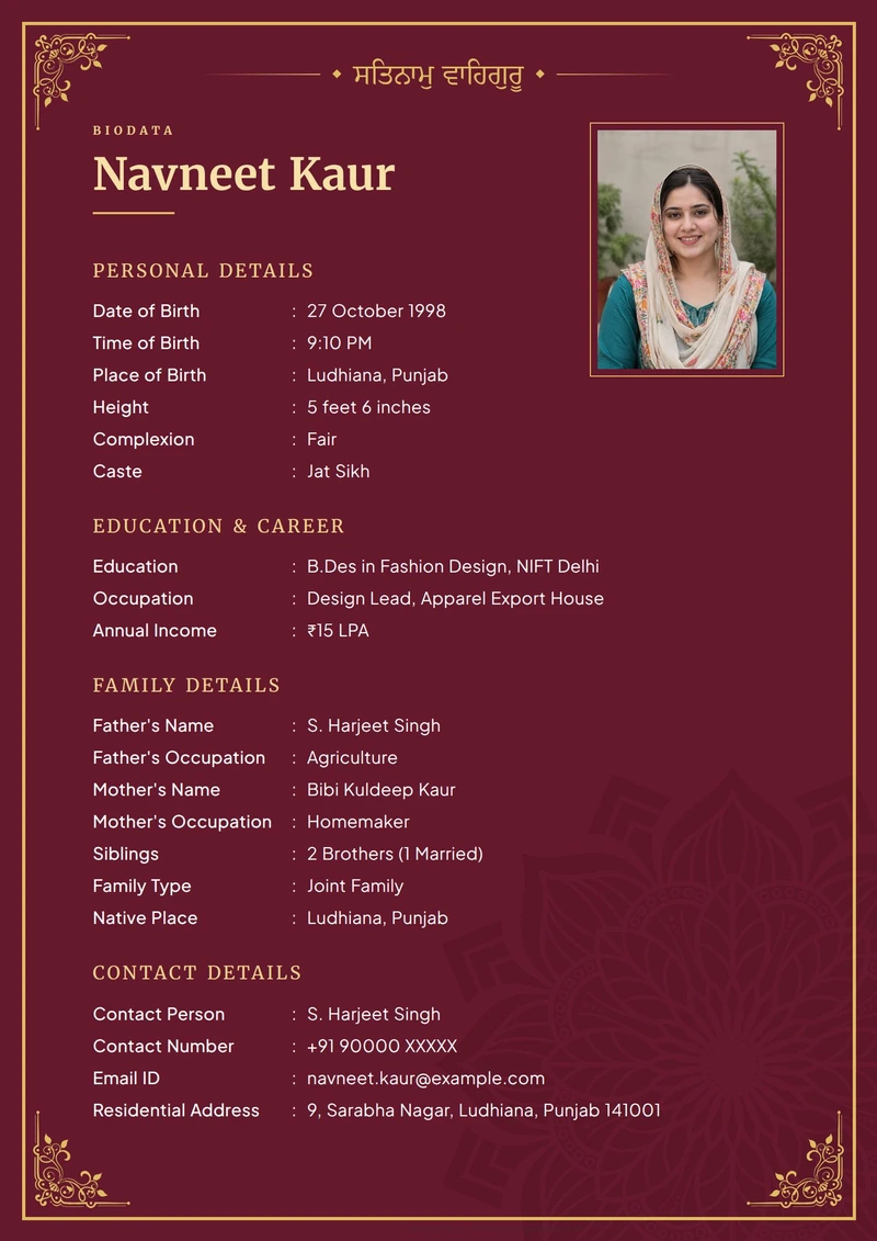 Classic Maroon marriage biodata design